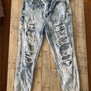 Simple Society Distressed Light Blue Tie-Dye Ankle Jeans for Women size 17/33